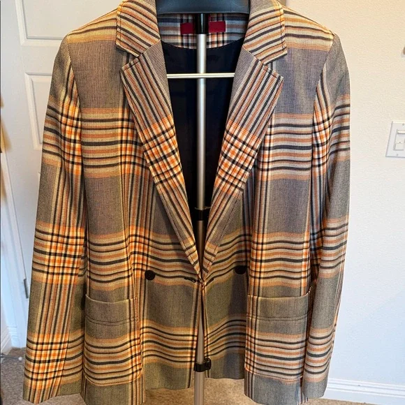 Hugo Boss Plaid Blazer in Gray and Orange - Picture 2 of 6